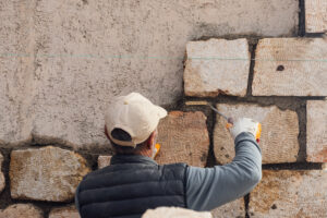 albañil trabajando en pared