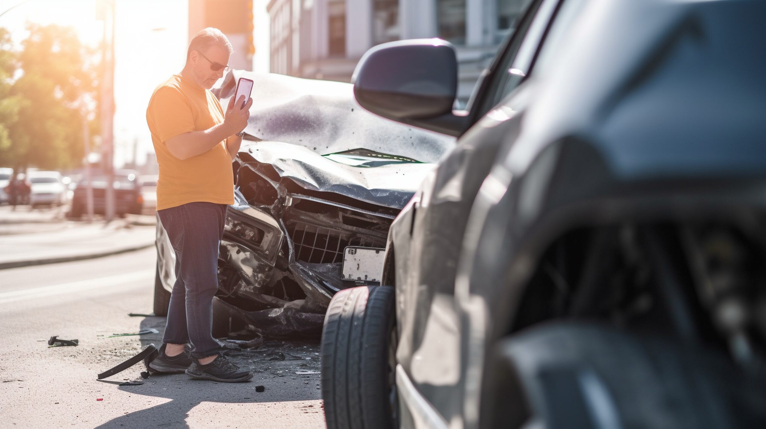 Irresponsible texting and driving crash, pedestrian hit, Generative AI